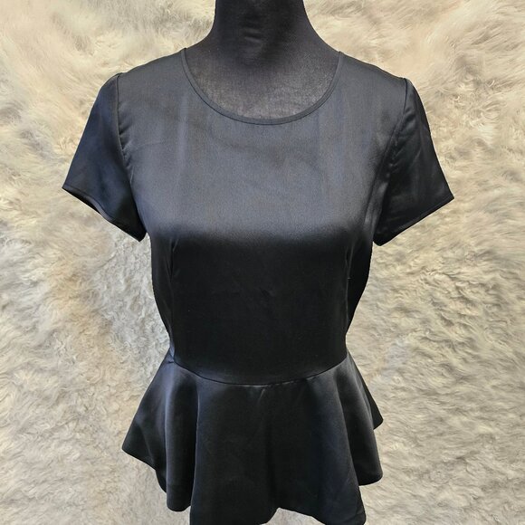 DKNY Women's Black Sheer Peplum Top Size 2 - Picture 1 of 8